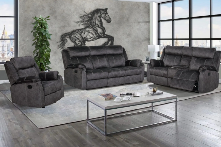 A living room with a couch , two chairs , and a coffee table.