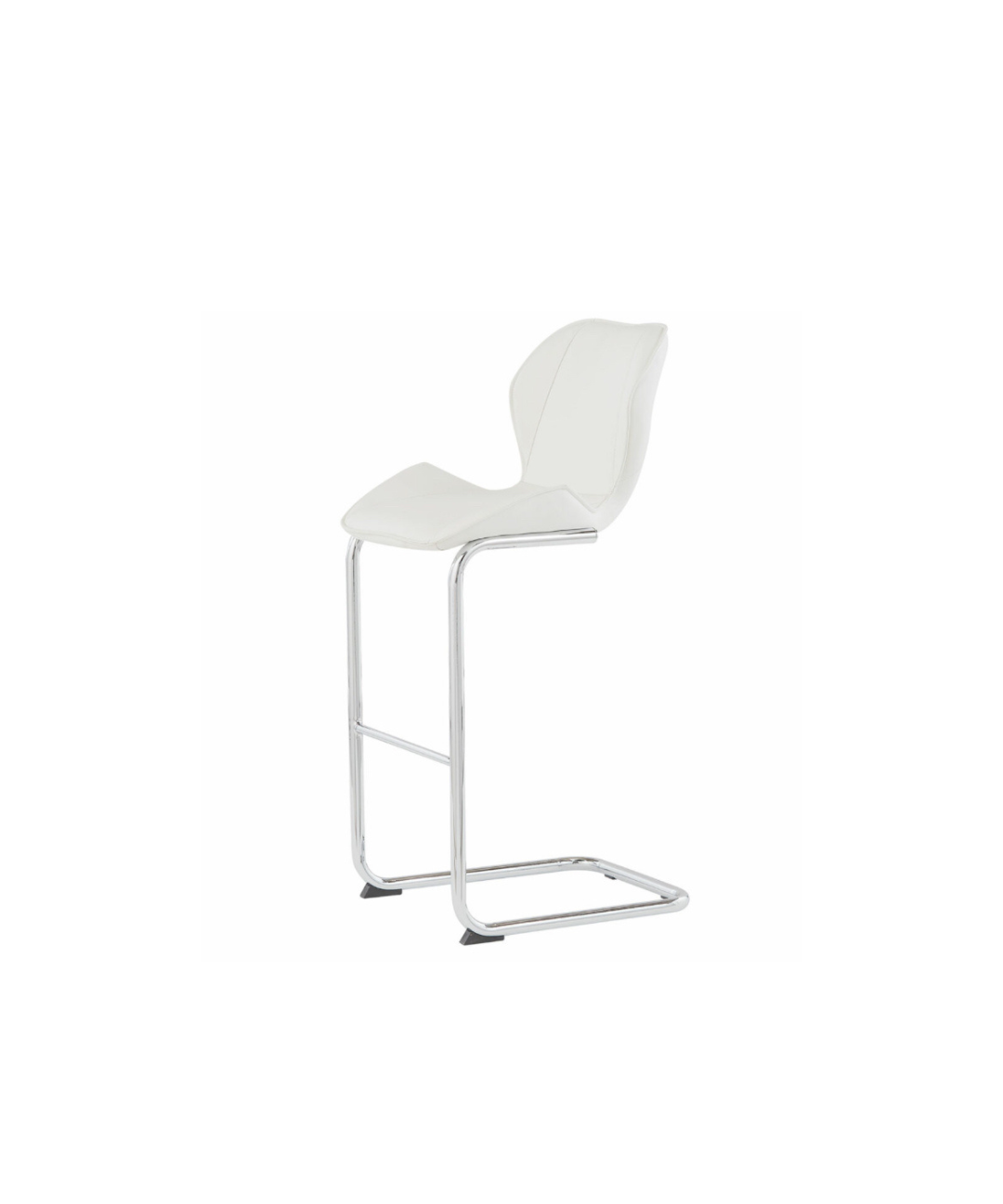 A white bar stool with a chrome frame on a white background.