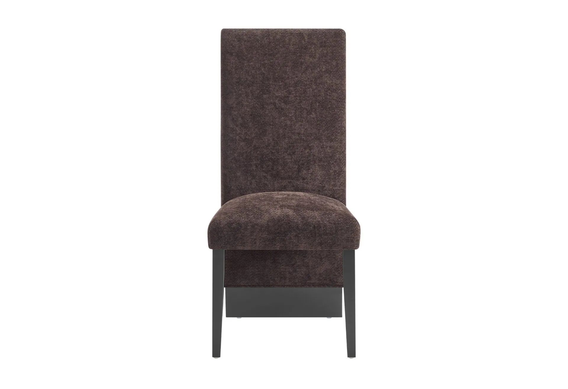 A brown chair with a black frame on a white background.