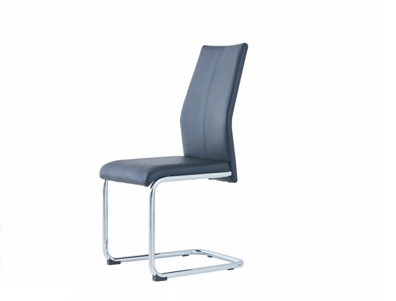 A black chair with a chrome frame on a white background.