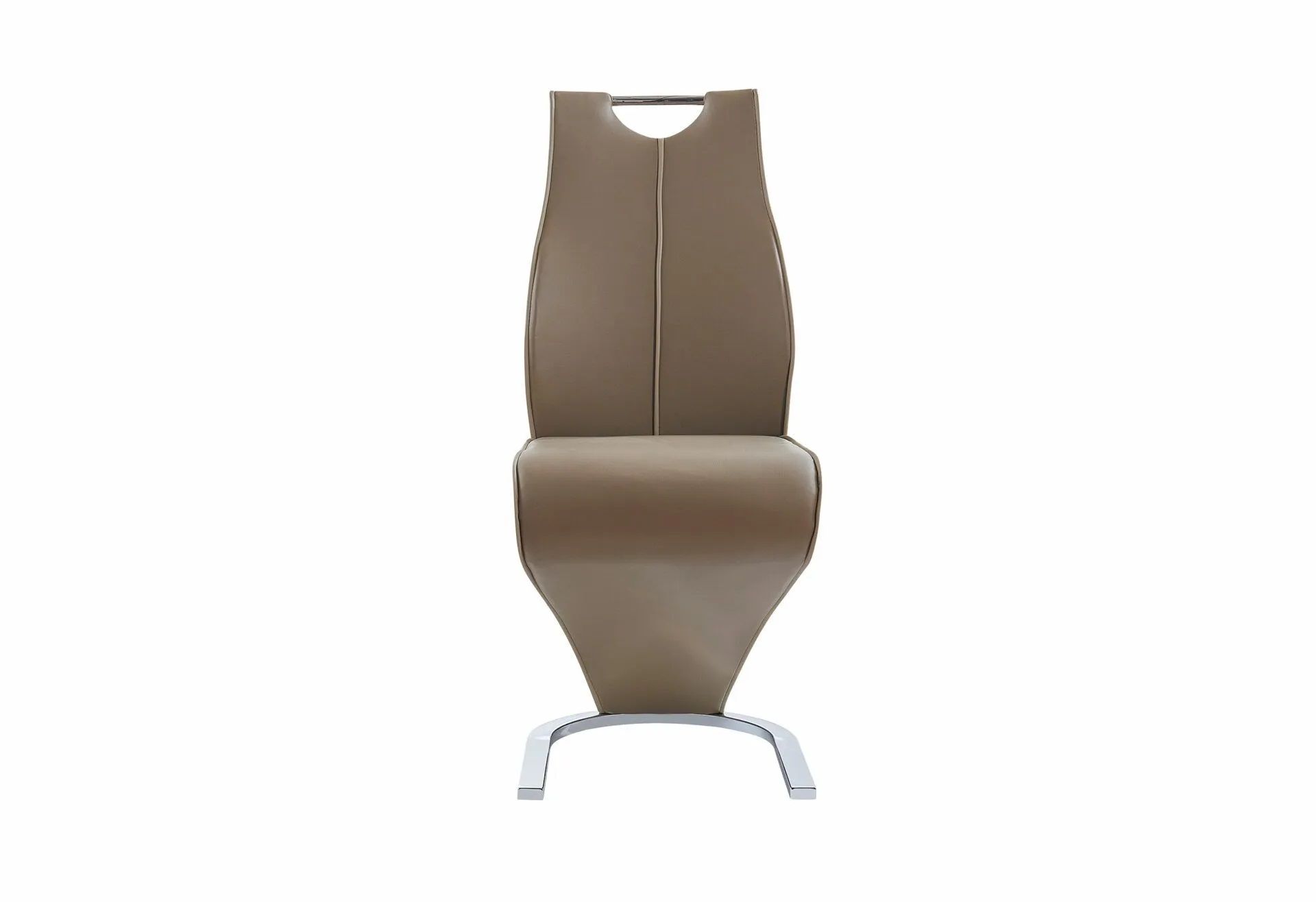 A brown chair with a chrome frame on a white background.