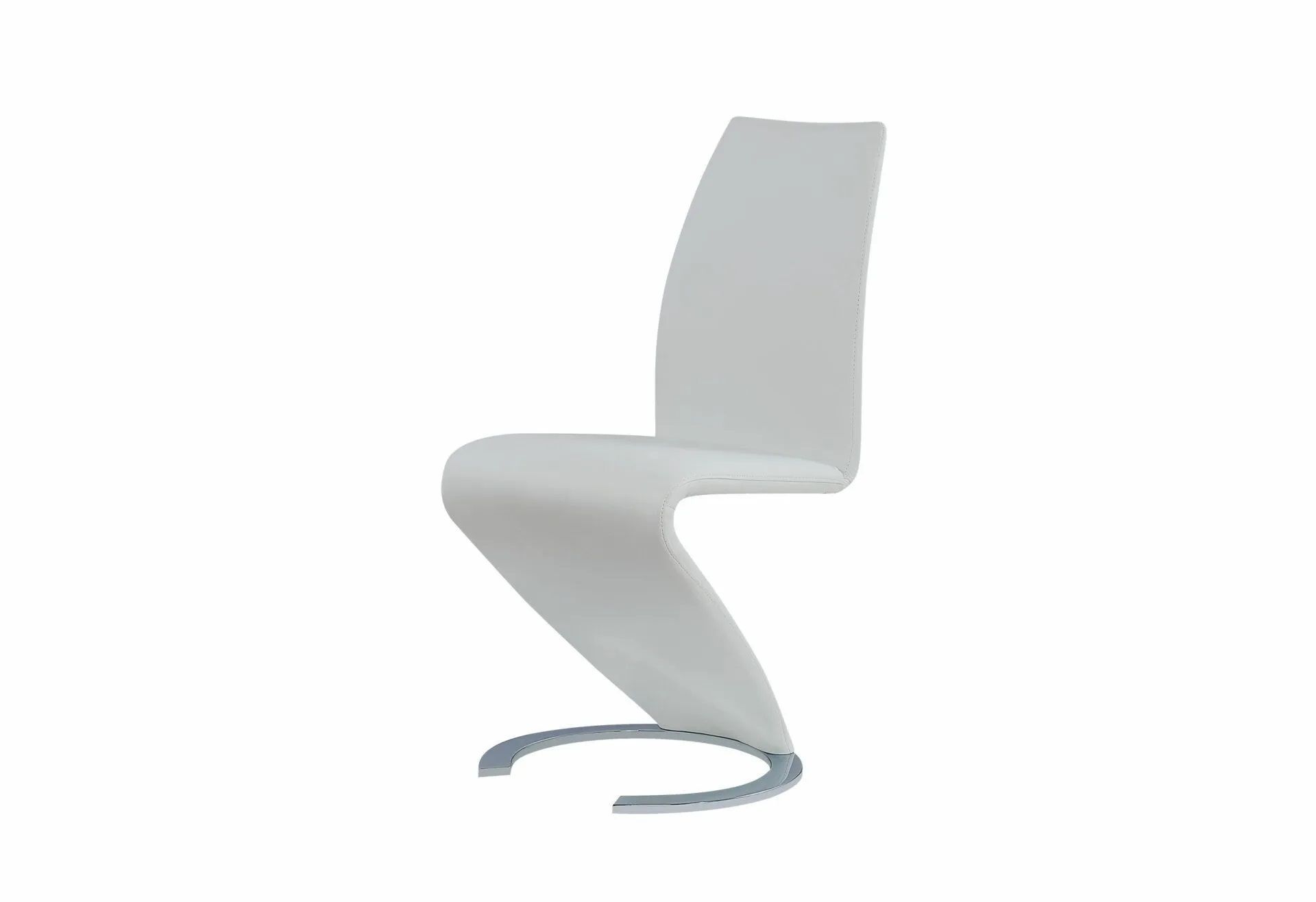 A white chair with a curved back on a white background.