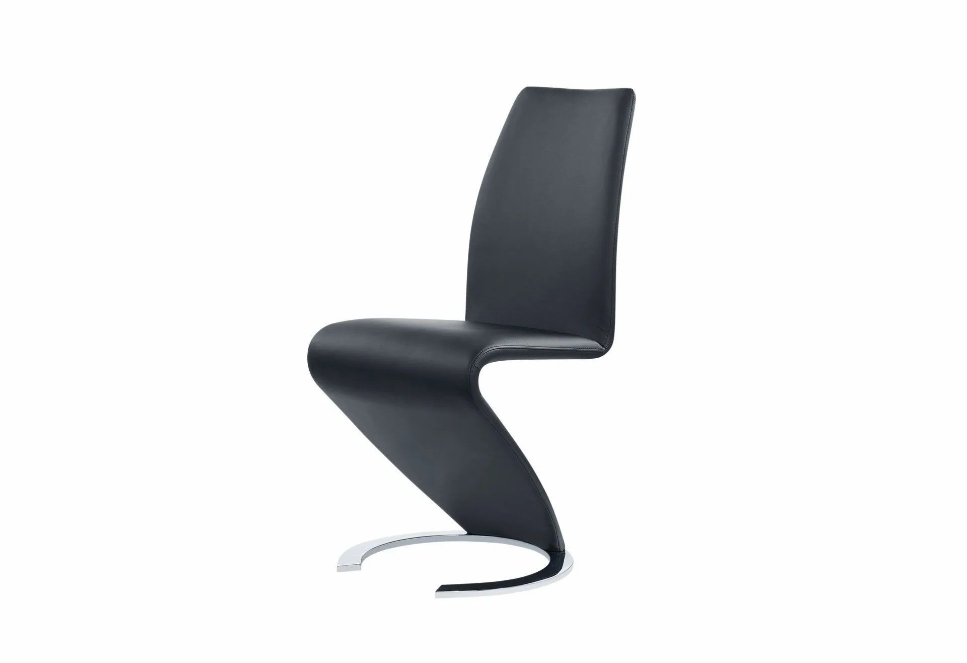 A black chair with a curved back on a white background.