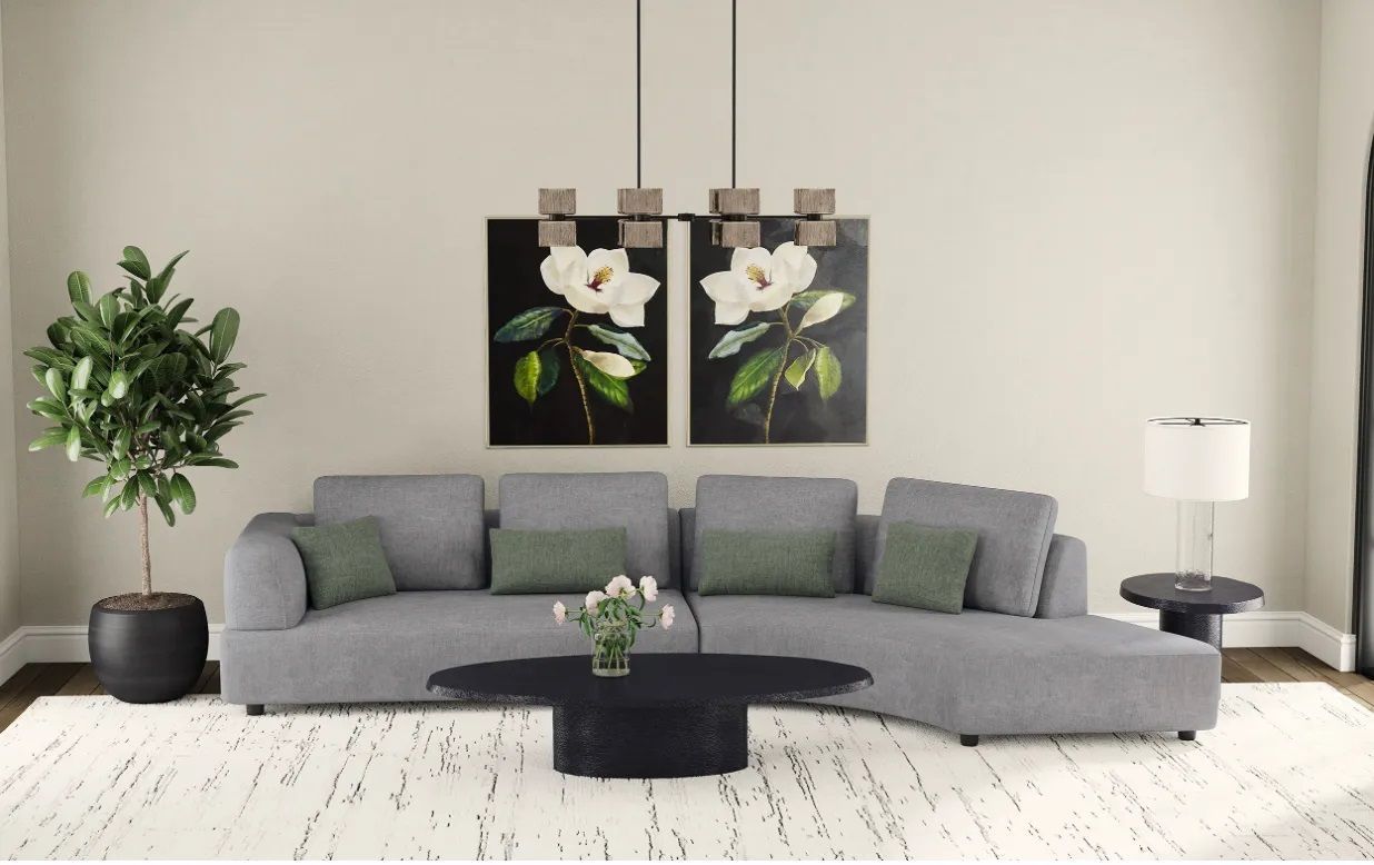 A living room with a couch and a coffee table