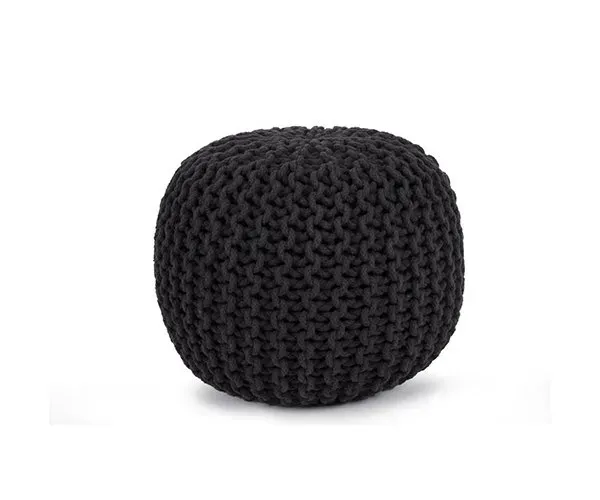 A black knitted ottoman on a white background