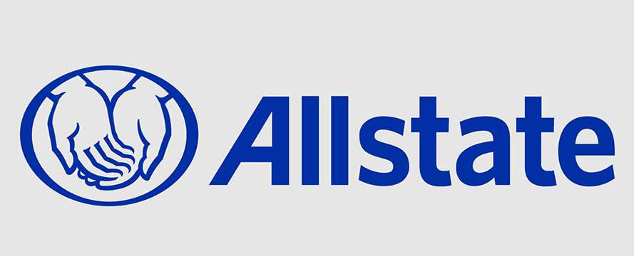 Allstate logo with two hands cupped inside a blue circle, blue text