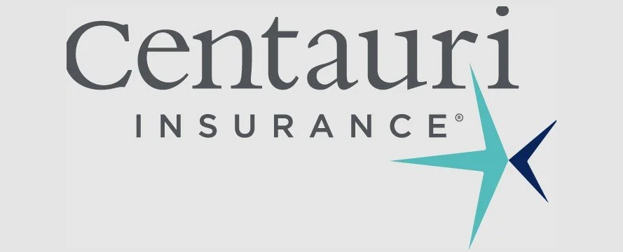 Centauri Insurance logo with gray text and a teal and navy starburst.