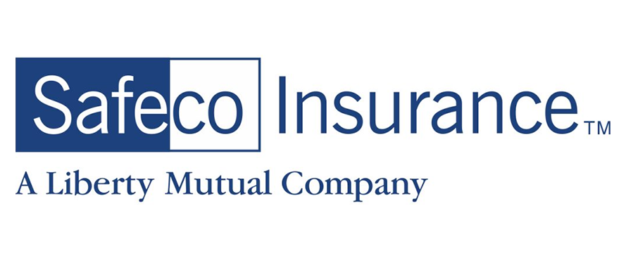 Safeco Insurance logo with blue and white rectangles, white text, and