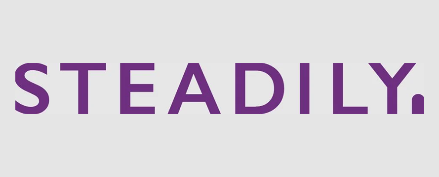 STEADILY.in purple text, on a light gray background.