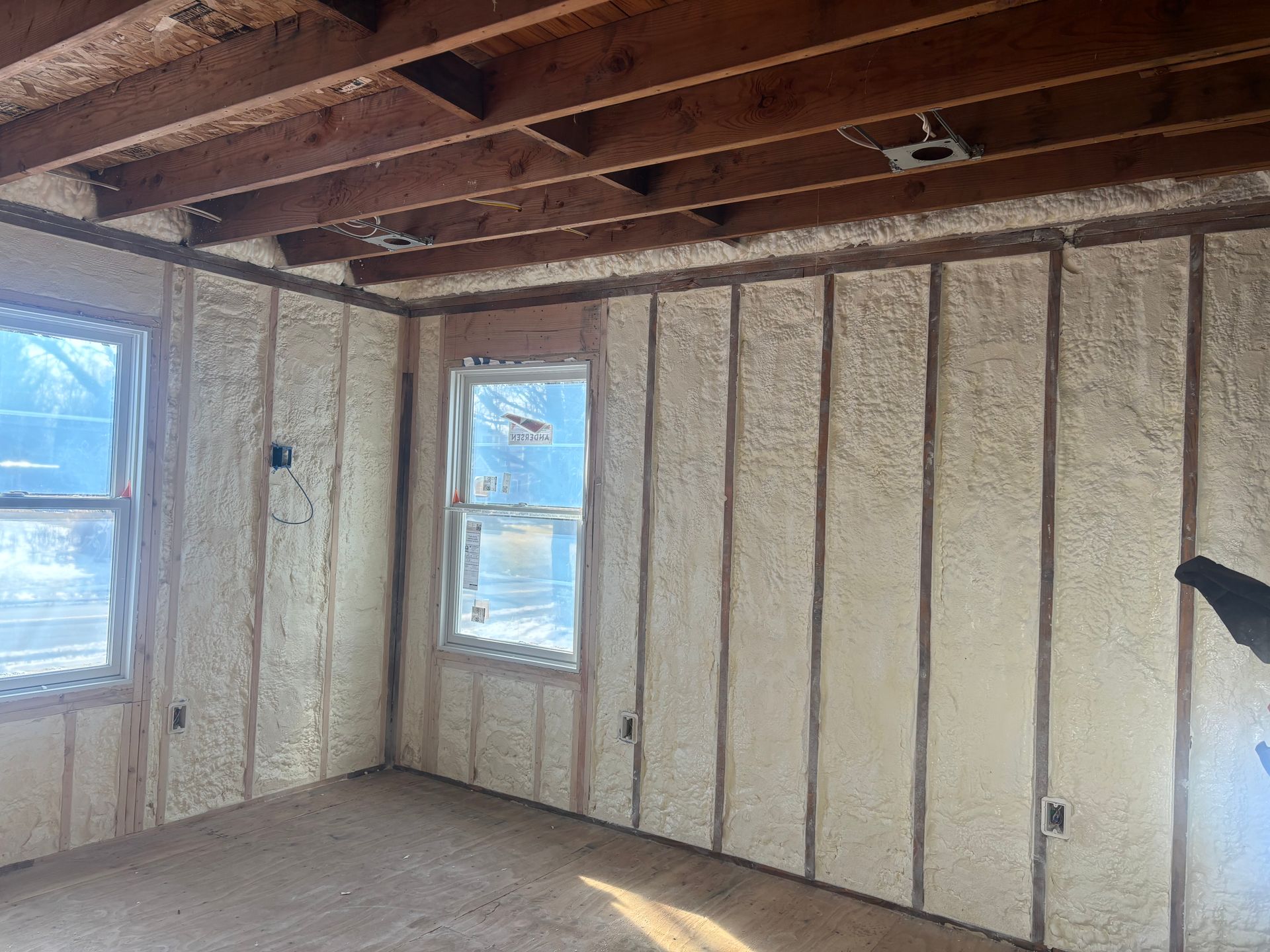 A room with a lot of insulation on the walls and ceiling.