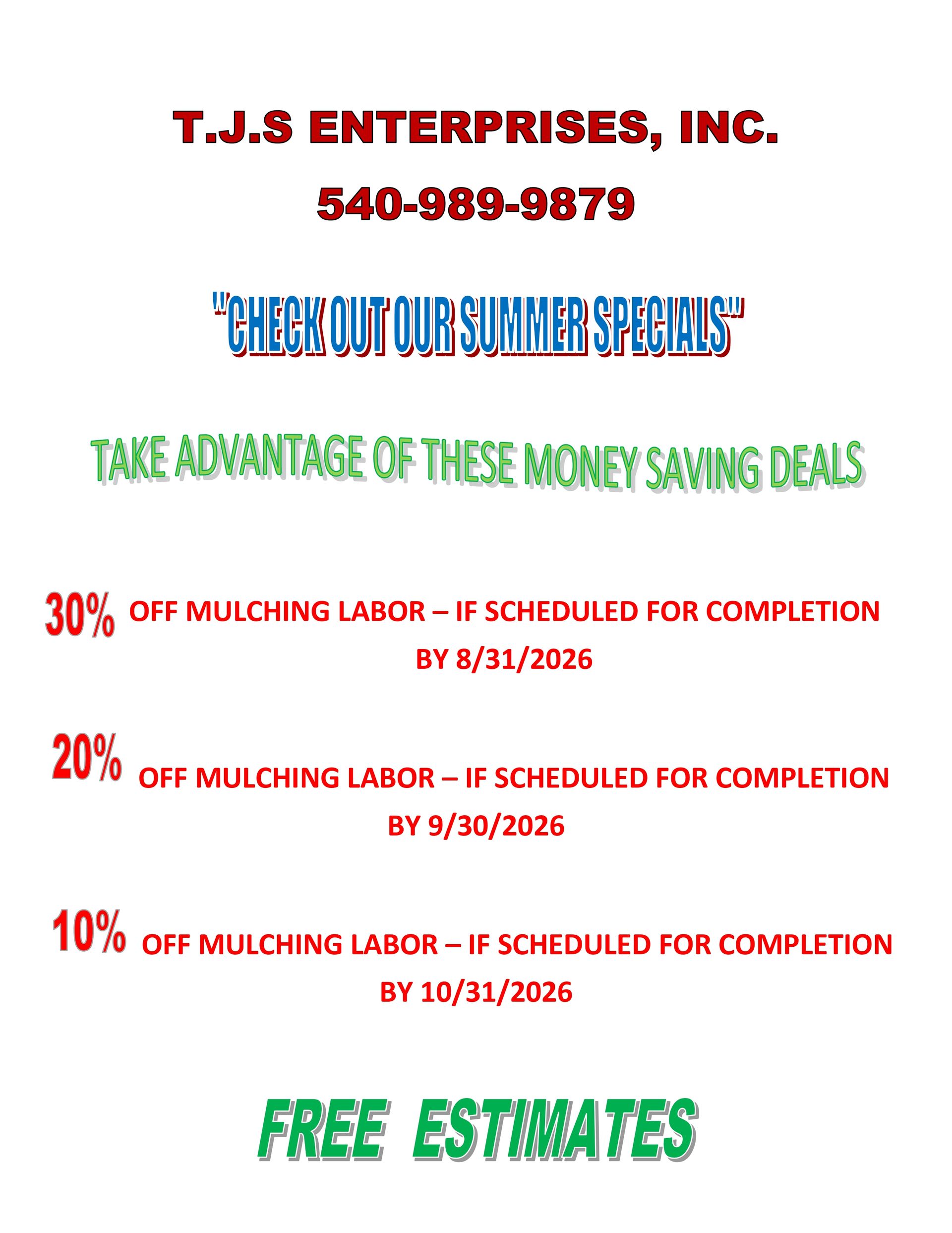 2026 Summer Special Mulch - T.J.S Enterprises
