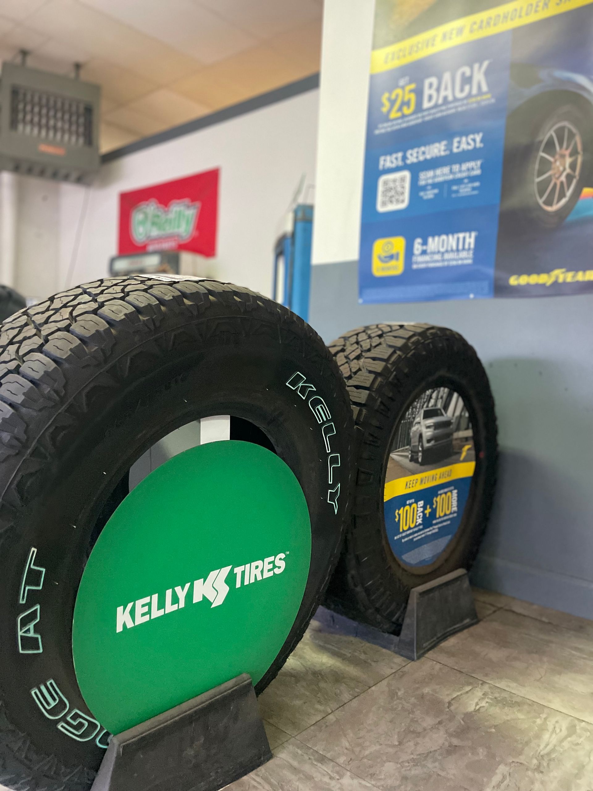 Southampton Towing Courtland VA new tires in lobby photo