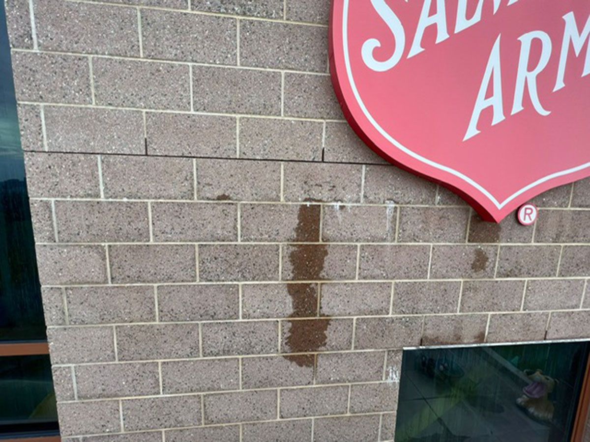 A stain on a brick wall