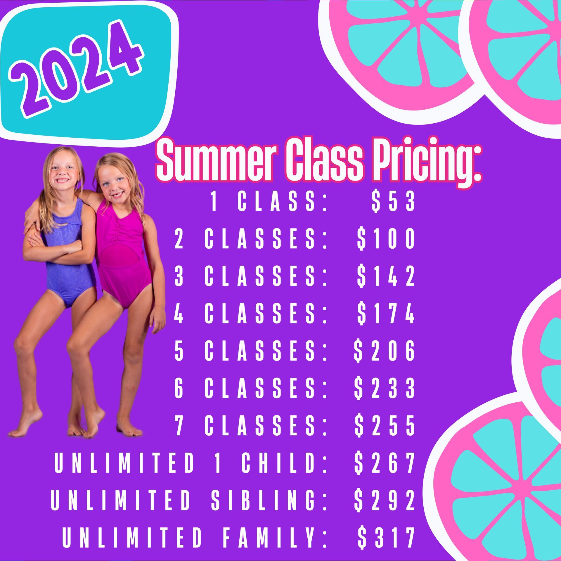 A poster advertising summer class pricing for 2024