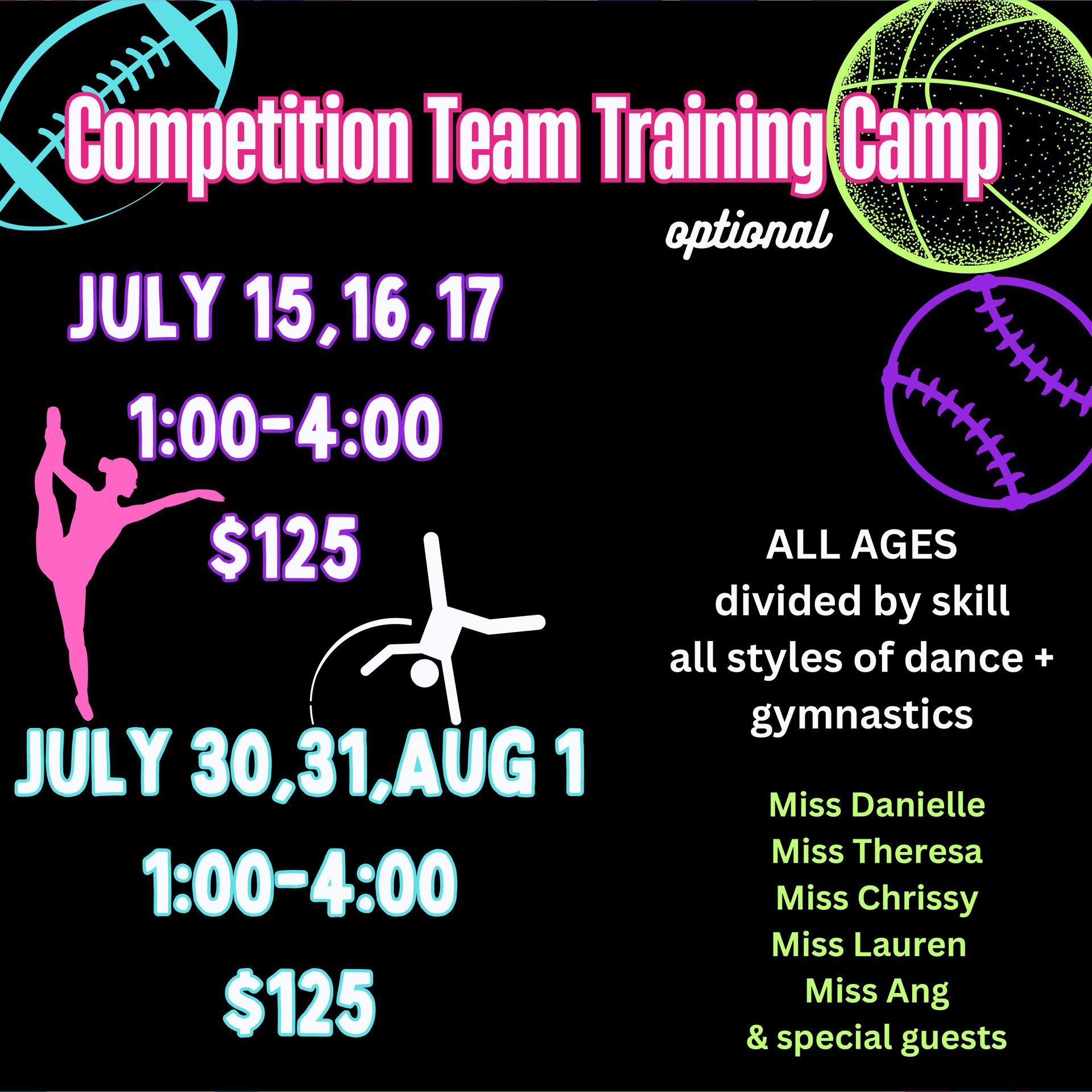 A poster advertising a competition team training camp