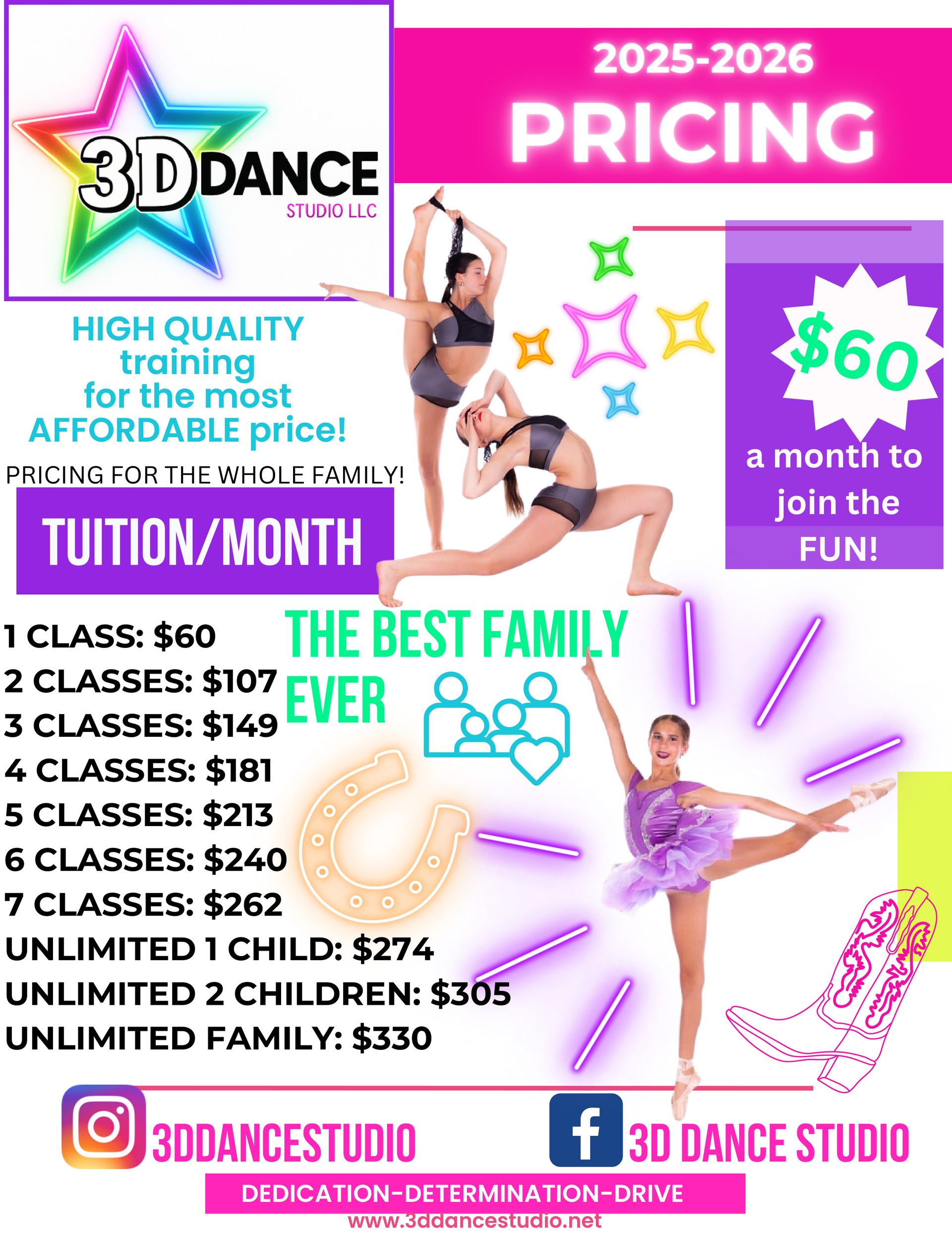A poster for a dance studio with a price of $ 60 a month to join the fun.