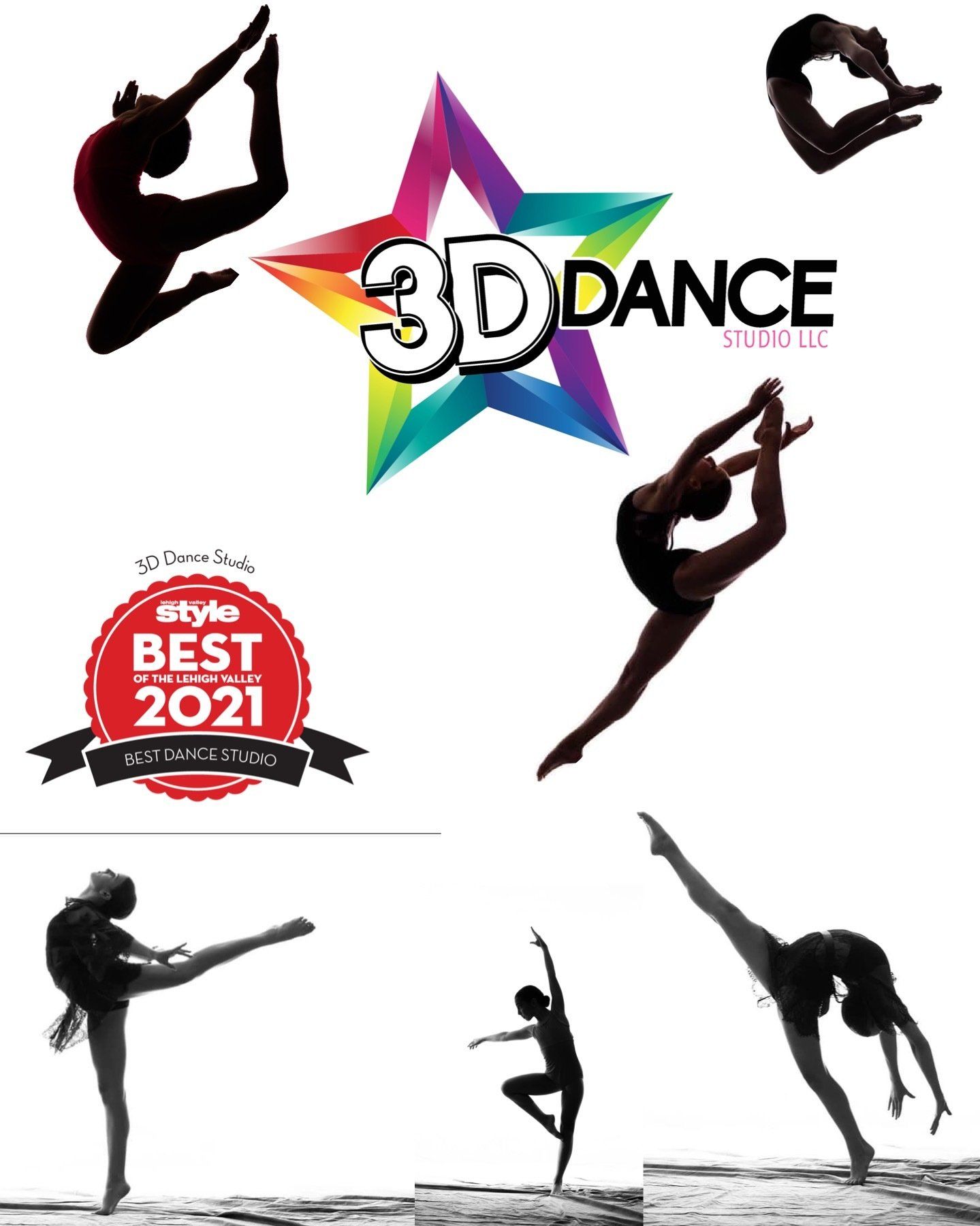 A collage of silhouettes of female dancers with a star in the background.