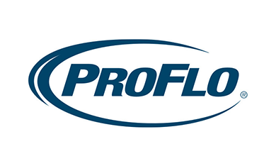 PROFLO logo with blue lettering inside a curved blue emblem.
