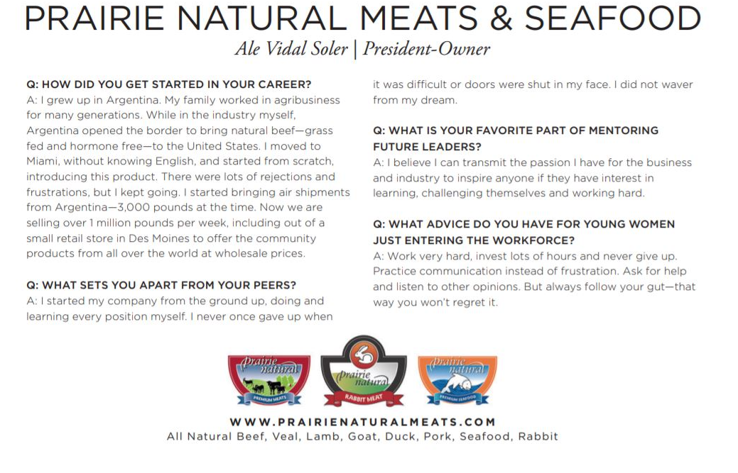 Prairie Natural Meats & Seafood logo and informational text.
