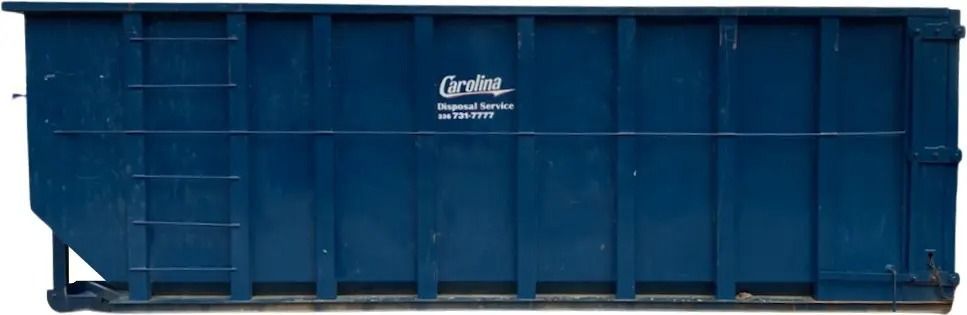 A large blue dumpster with the word grohe on it