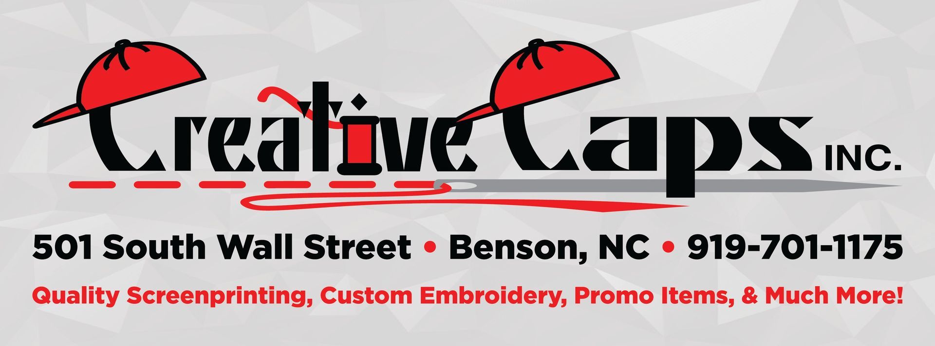 A banner for Creative Caps Inc. in Benson NC