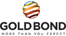 Logo for Gold Bond featuring a multicolored, layered sphere above the text 