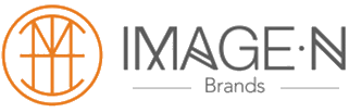 Logo for IMAGE.N Brands, featuring an orange circular monogram next to grey text with a horizontal line design.