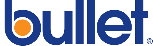 The Bullet brand logo in blue text with an orange circle inside the letter 