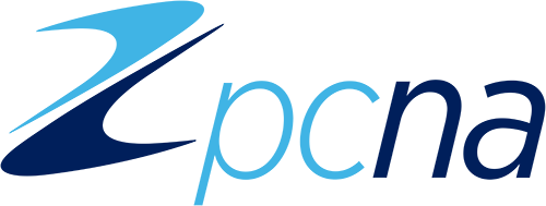Logo for PCNA featuring a stylized blue 'Z' icon next to the company name 'pcna' in light and dark blue text.