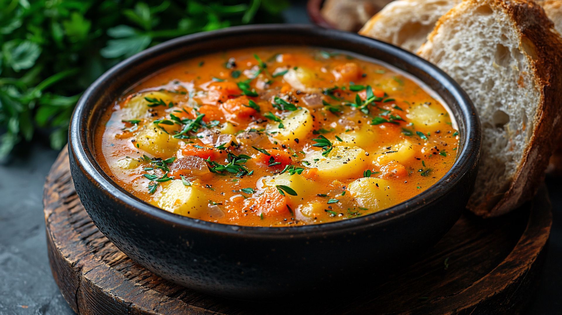 Hearty winter soup with squash, chickpeas and potatoes