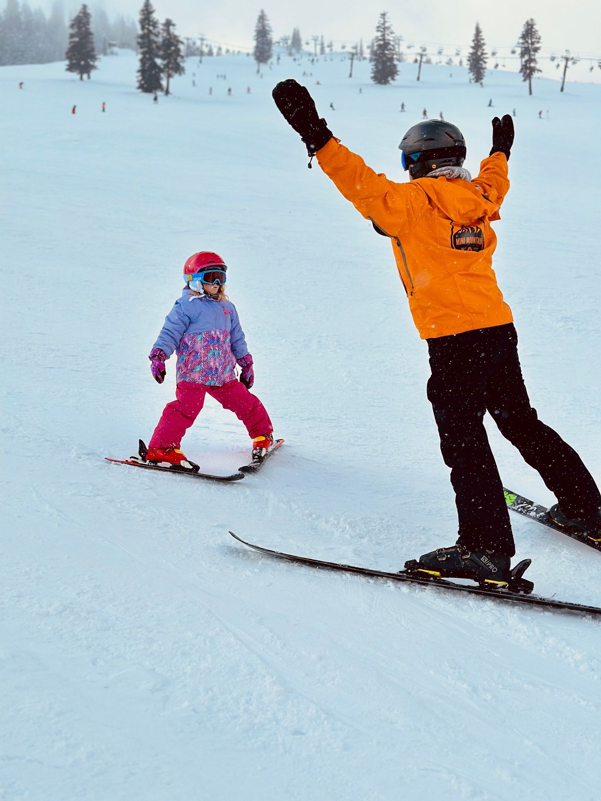 students of skiing while in mountainside