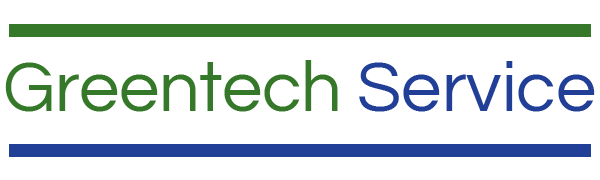 A green , blue and white logo for greentech service