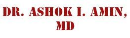 Red text reading “DR. ASHOK I. AMIN, MD” on a white background