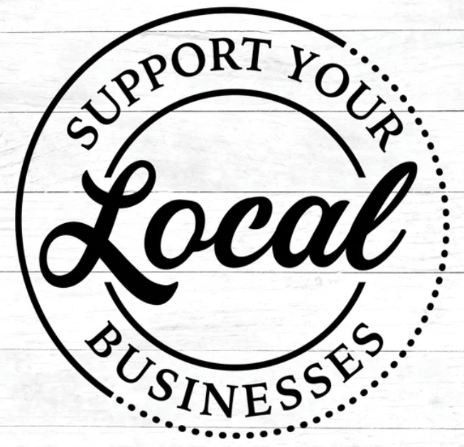 A black and white logo that says `` support your local businesses ''.