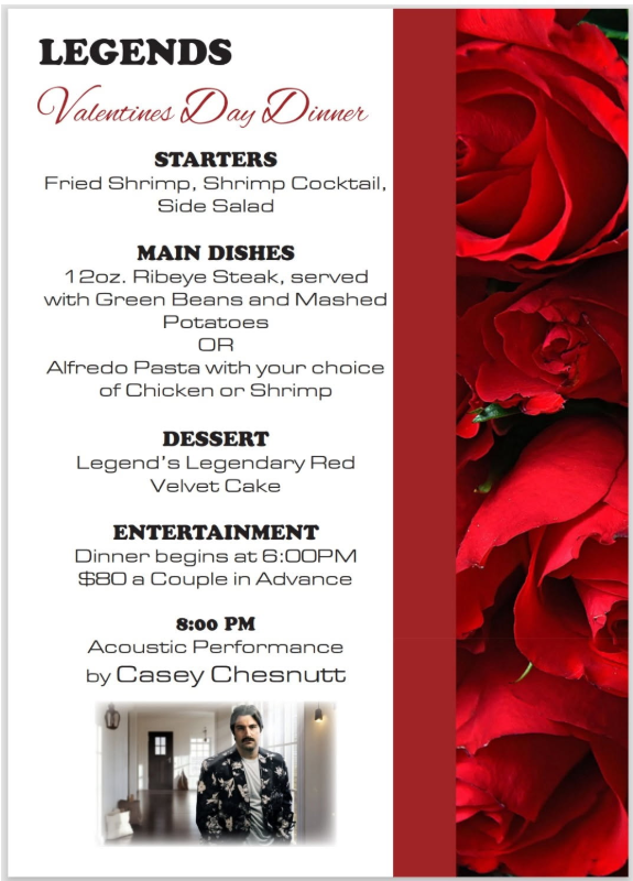 Valentine's Day dinner event flyer