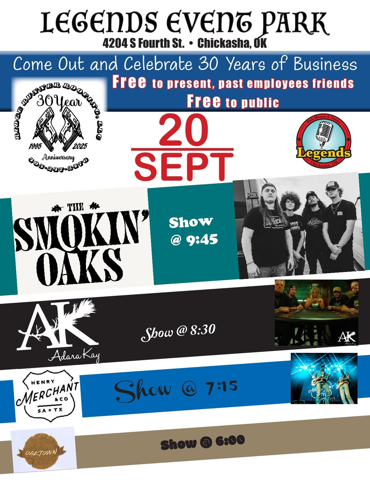 A poster for legends event park on September 20th