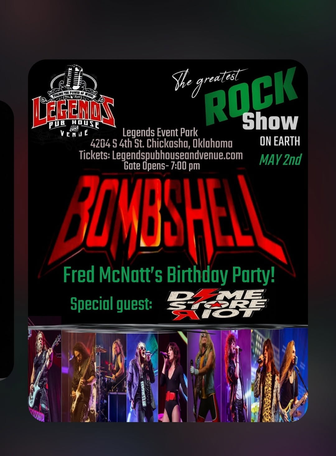 Concert flyer for Fred's Birthday Party.