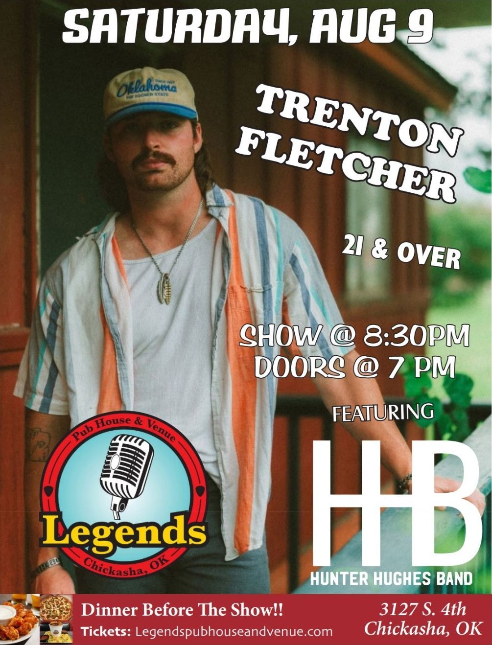 A poster for trenton fletcher on saturday august 9