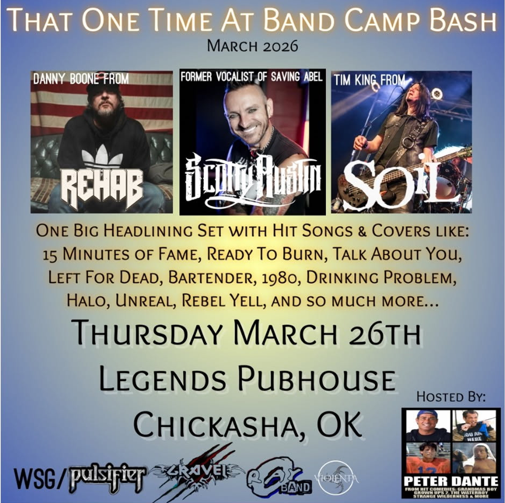 Concert poster: Rehab,  Richie Austin, and Soil performing at Legends Pubhouse in Chickasha, OK, on March 26, 2026.