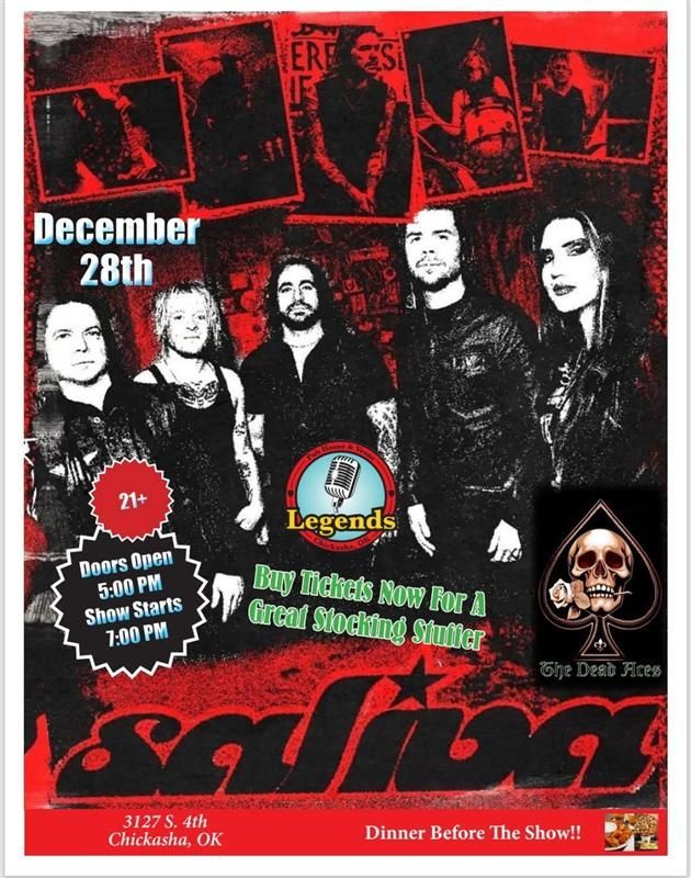 New Year's Eve event poster with band Left Dead. Location is Legends in Chickasha, OK.