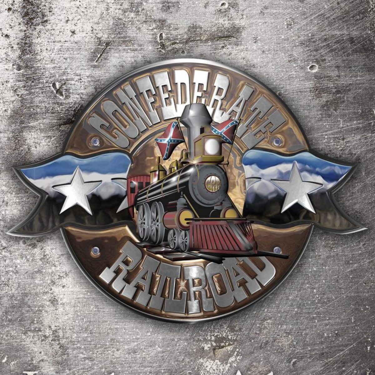 The logo for the united states railroad has a train on it