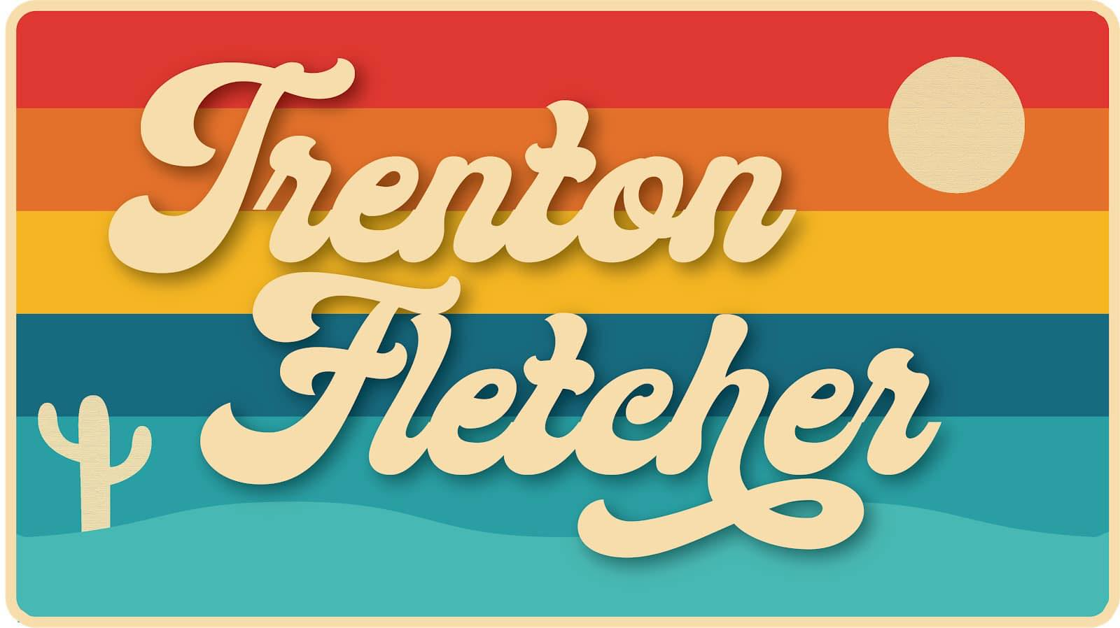 A logo for trenton fletcher with a rainbow background