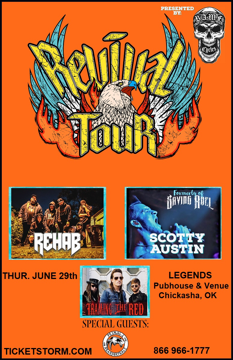 A poster for a revival tour featuring rehab and scotty austin