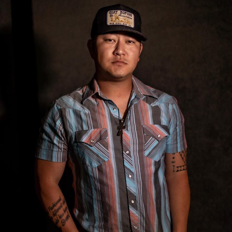 A man wearing a hat and a striped shirt