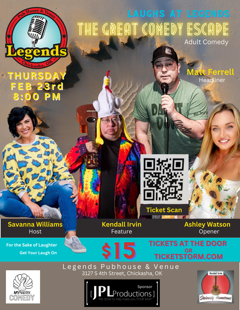 A group of people are standing next to each other on a poster for a comedy show.