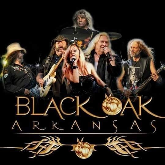 A poster for black oak arkansas shows a woman singing into a microphone