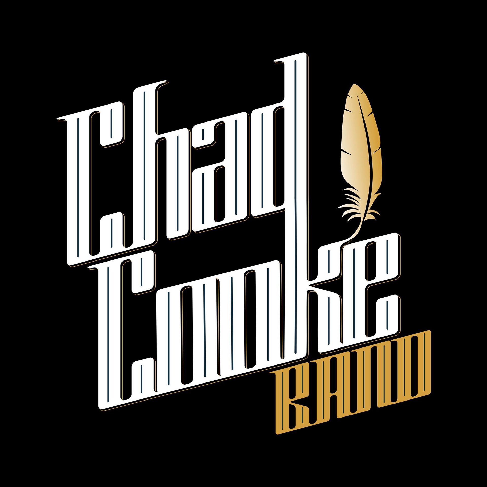 A logo for a band with a feather on a black background.
