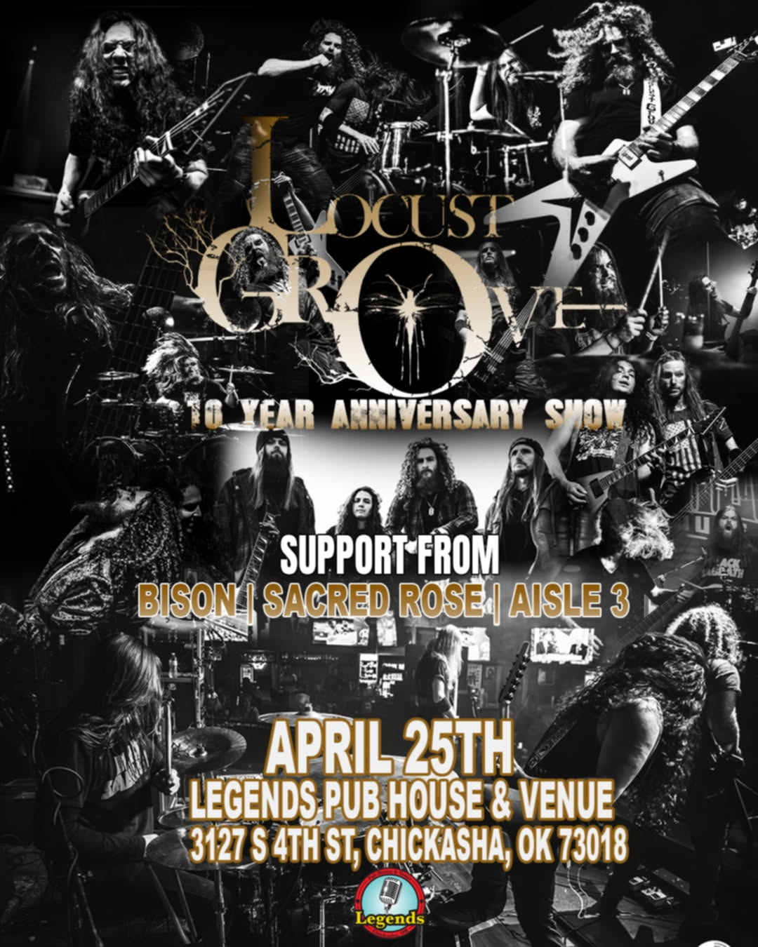 Event poster: Chris Cornell Experience and 16 Stone (Bush Tribute) at Legends on April 18, 8 PM, 21+; $20 advance, $30 day of.