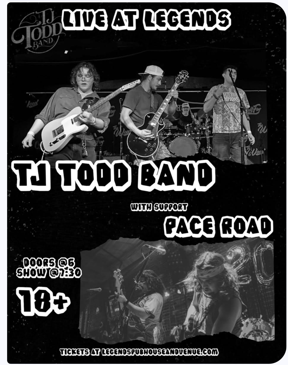 Band Human Clay concert poster. Four members pose under a bridge. Concert date: March 14, Chickasha, OK.