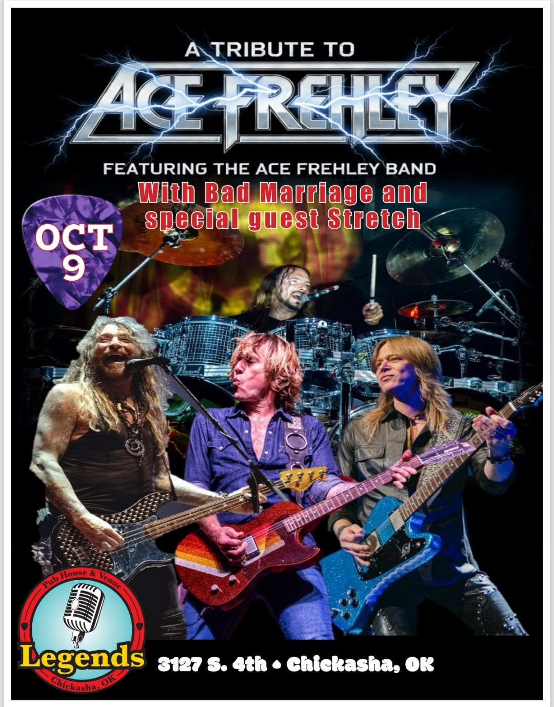 A band performs on stage for a Dad Rock Night concert at Legend’s Pubhouse in Chickasha, OK, on Thursday, October 22nd.